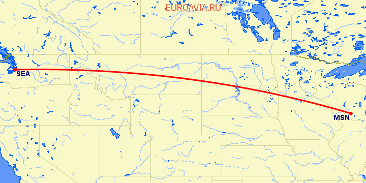 перелет Madison — Сиэтл на карте