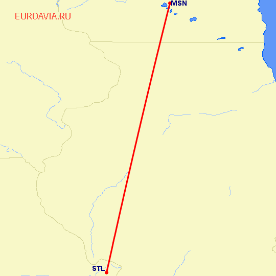 перелет Madison — Сент Луис на карте