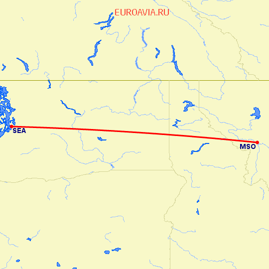 перелет Миссула — Сиэтл на карте