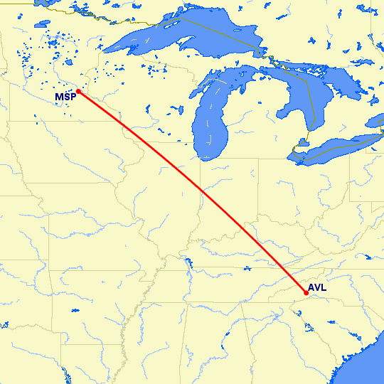 перелет Миннеаполис — Флетчер на карте
