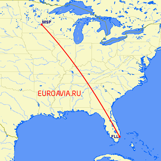 перелет Миннеаполис — Форт Лодердейл  на карте