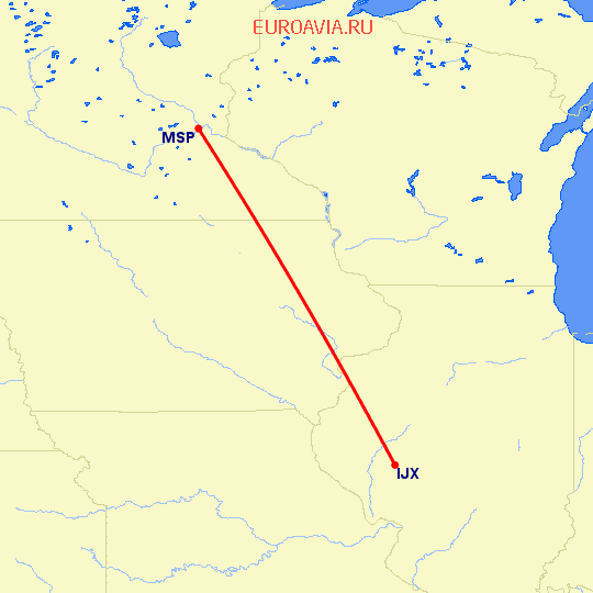 перелет Миннеаполис — Jacksonville на карте