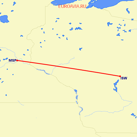 перелет Миннеаполис — Wisconsin Rapids на карте