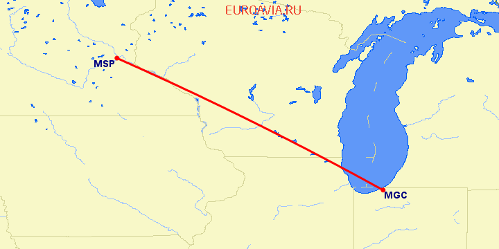 перелет Миннеаполис — Michigan City на карте