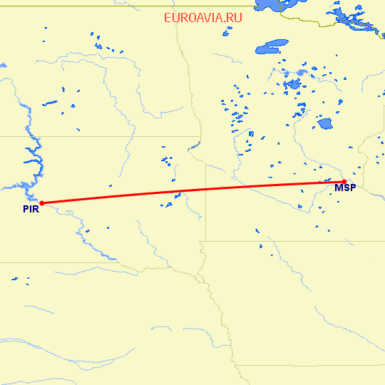 перелет Миннеаполис — Pierre на карте