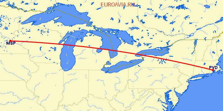 перелет Миннеаполис — Провиденс на карте