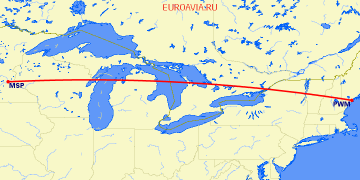 перелет Миннеаполис — Портленд на карте