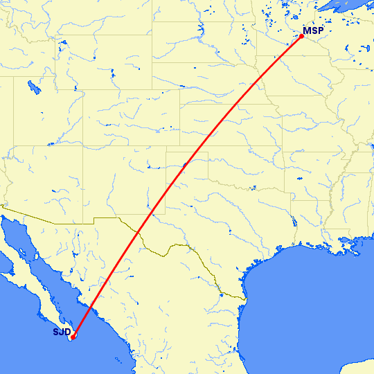 перелет Миннеаполис — San Jose Del Cabo на карте