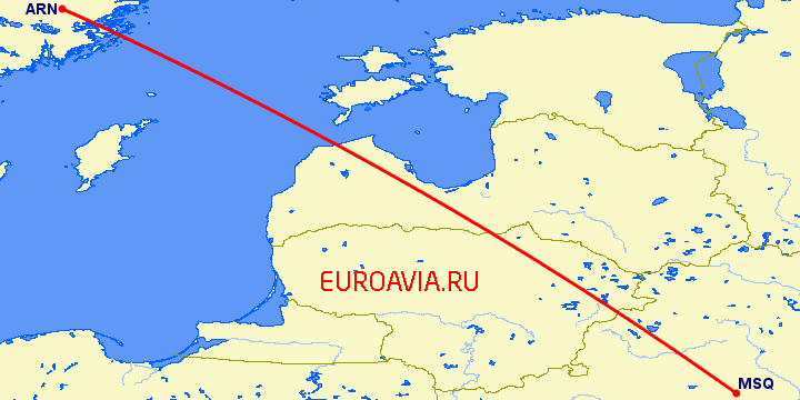 перелет Минск — Стокгольм на карте