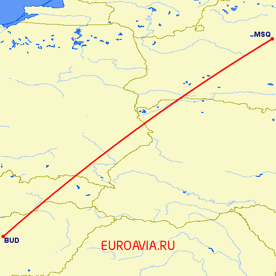 перелет Минск — Будапешт на карте