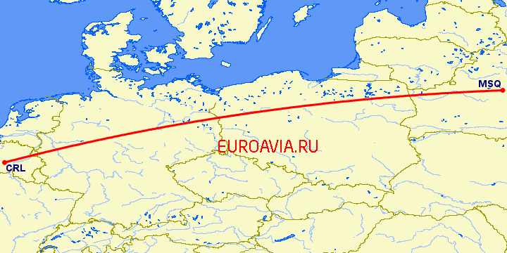перелет Минск — Шарлеруа на карте
