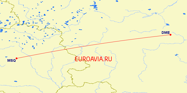 перелет Минск — Москва на карте