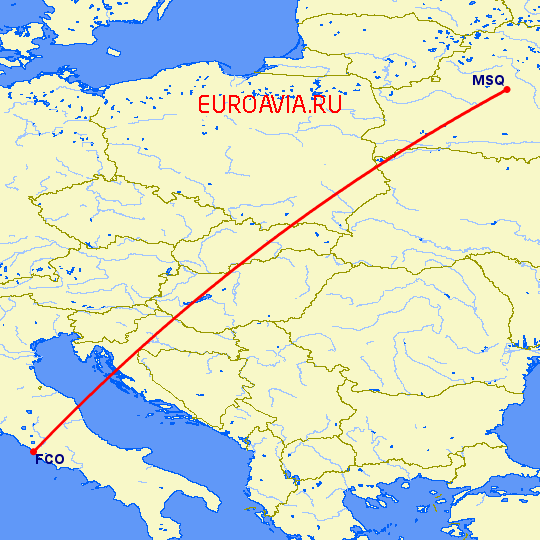 перелет Минск — Рим на карте