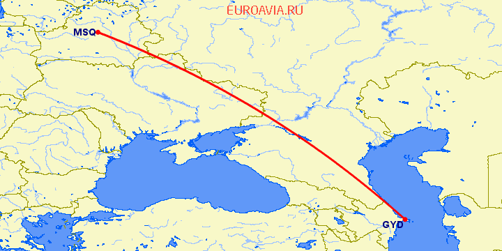 перелет Минск — Баку на карте