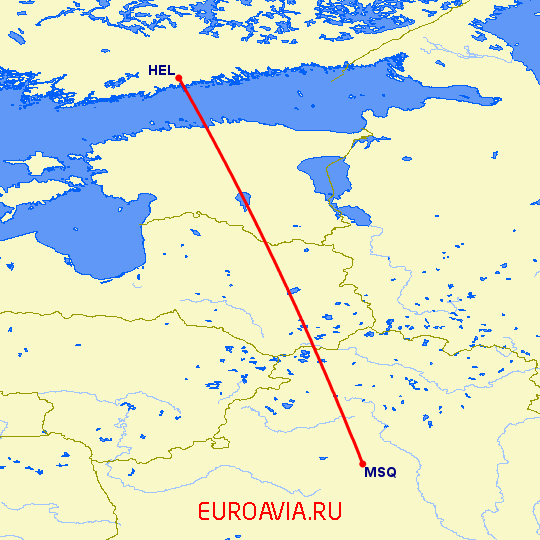 перелет Минск — Хельсинки на карте