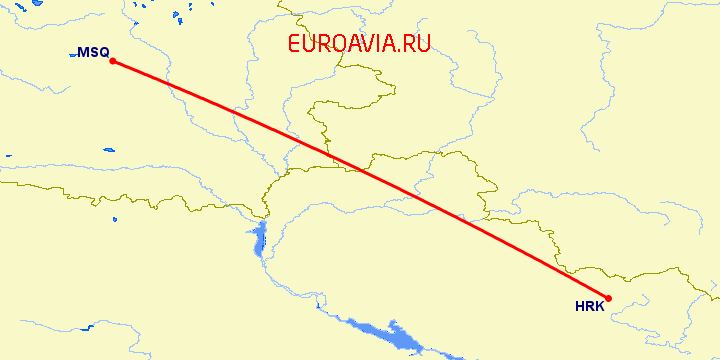 перелет Минск — Харьков на карте