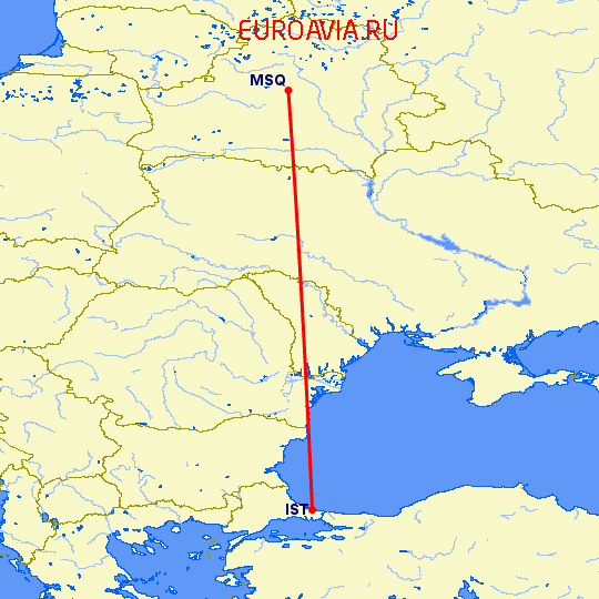 перелет Минск — Стамбул на карте