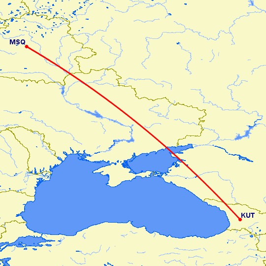 перелет Минск — Кутаиси на карте