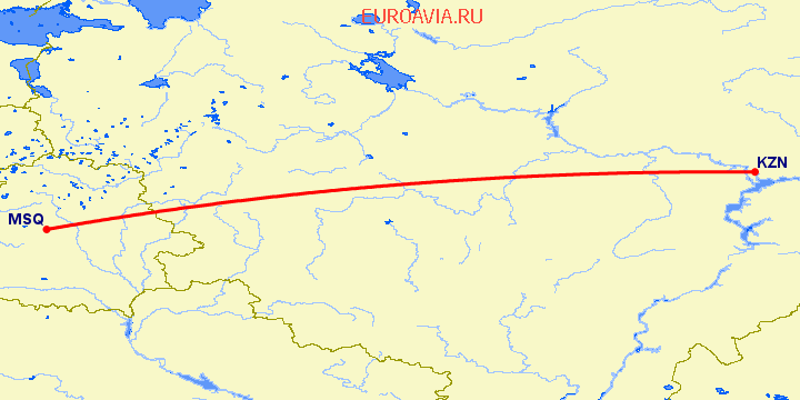перелет Минск — Казань на карте