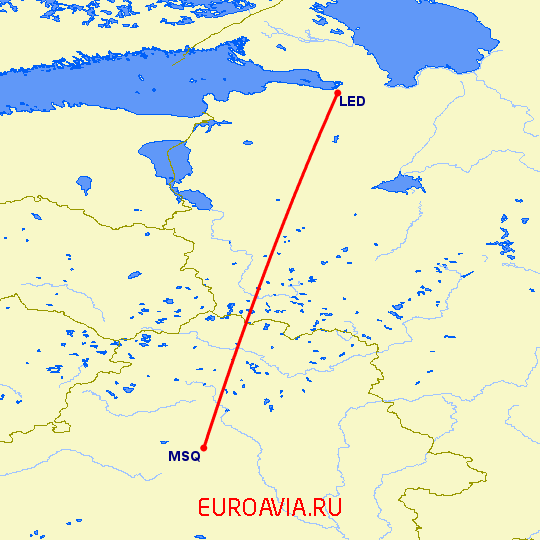 перелет Минск — Санкт Петербург на карте