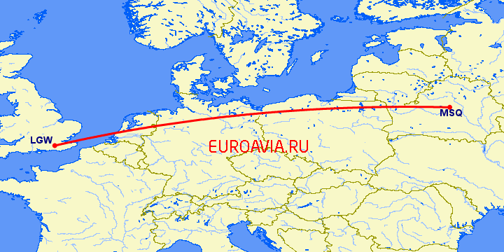 перелет Минск — Лондон на карте