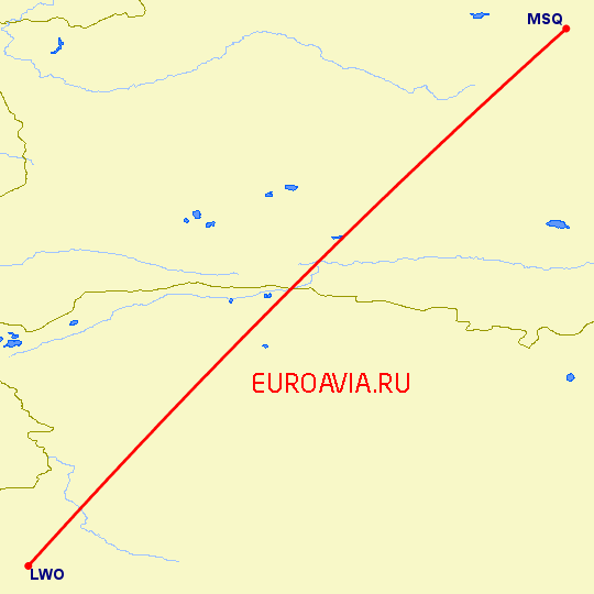 перелет Минск — Львов на карте