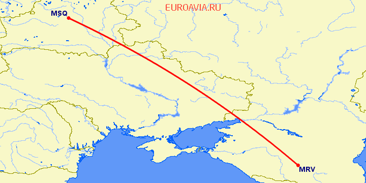 перелет Минск — Минеральные Воды на карте