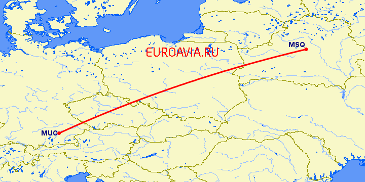 перелет Минск — Мюнхен на карте