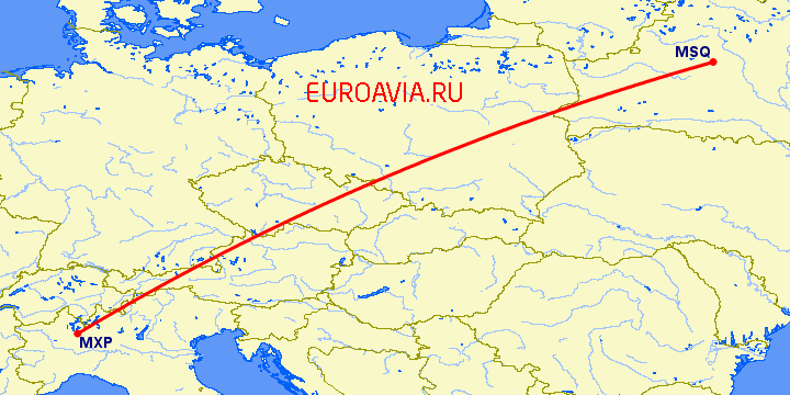 перелет Минск — Милан на карте