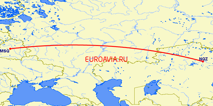 перелет Минск — Нур-Султан на карте