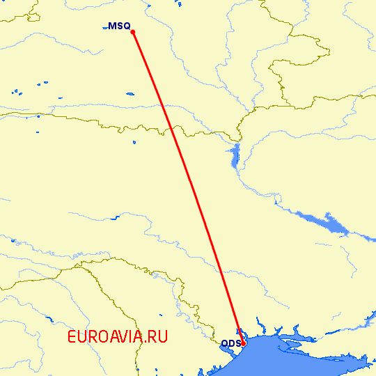 перелет Минск — Одесса на карте