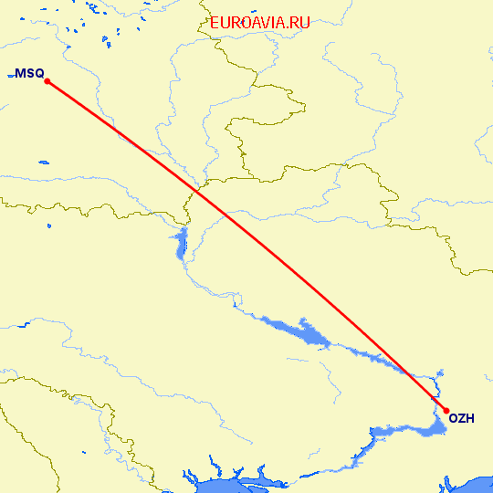 перелет Минск — Запорожье на карте