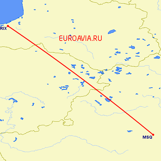перелет Минск — Рига на карте