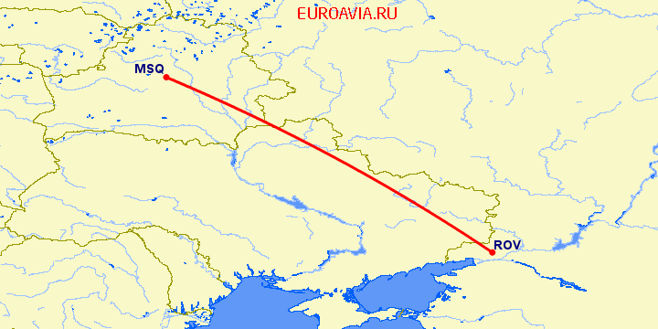 перелет Минск — Ростов на карте