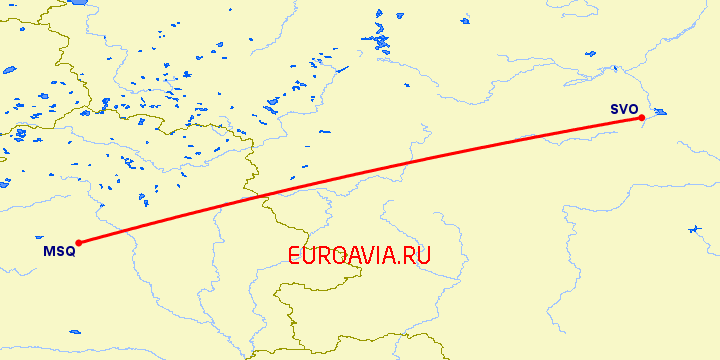 перелет Минск — Москва на карте