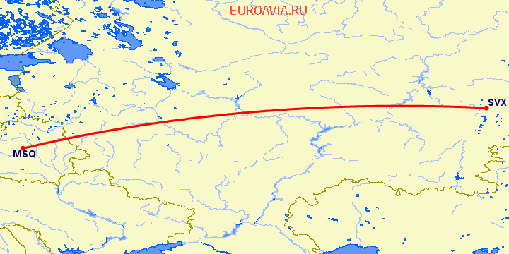перелет Минск — Екатеринбург на карте
