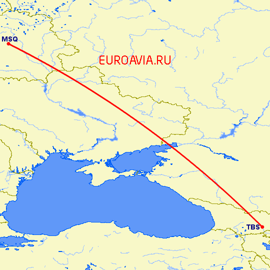 перелет Минск — Тбилиси на карте