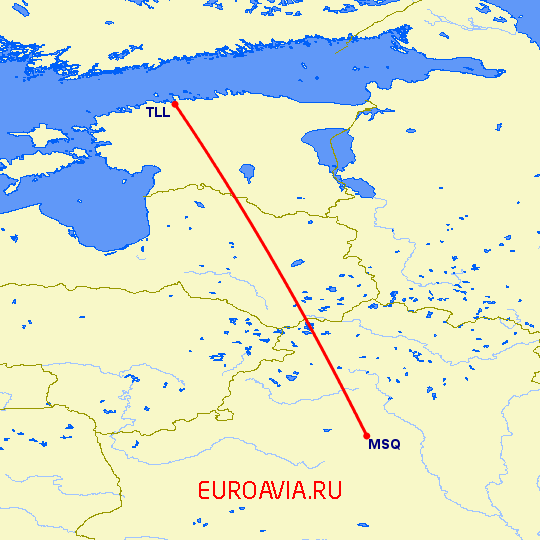 перелет Минск — Таллин на карте