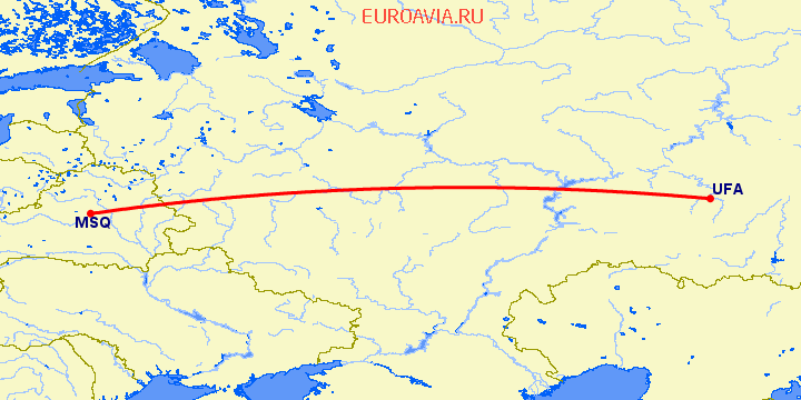перелет Минск — Уфа на карте