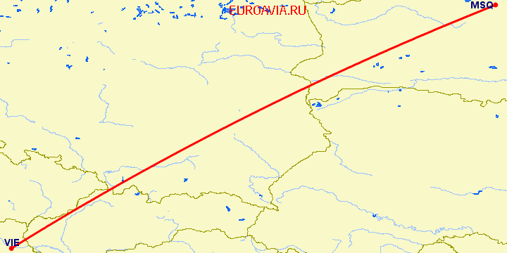 перелет Минск — Вена на карте