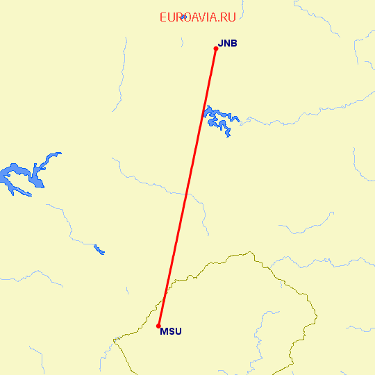 перелет Maseru — Йоханнесбург на карте