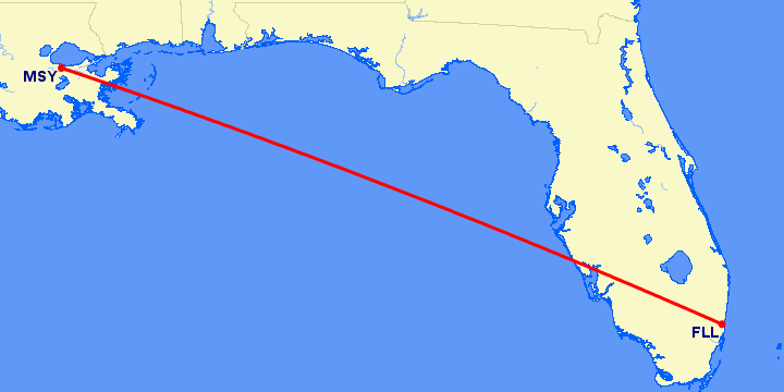 перелет Новый Орлеан — Форт Лодердейл  на карте