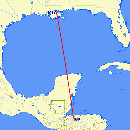 перелет Новый Орлеан — San Pedro Sula на карте