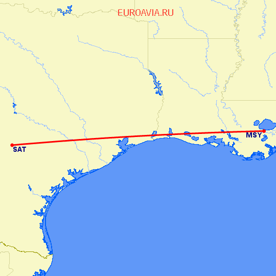 перелет Новый Орлеан — Сан Антонио на карте