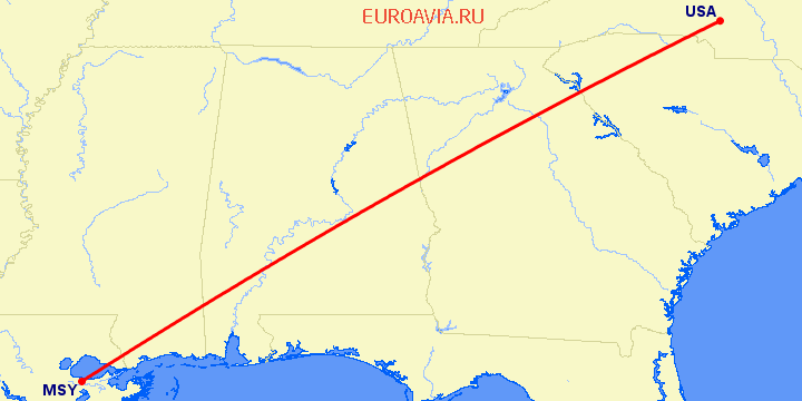 перелет Новый Орлеан — Конкорд на карте