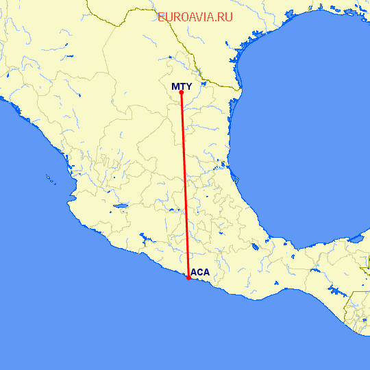 перелет Монтеррей — Акапулько на карте