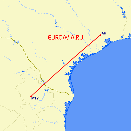 перелет Монтеррей — Хьюстон на карте