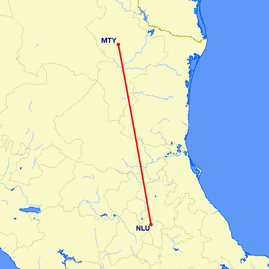 перелет Монтеррей — Santa Lucia на карте