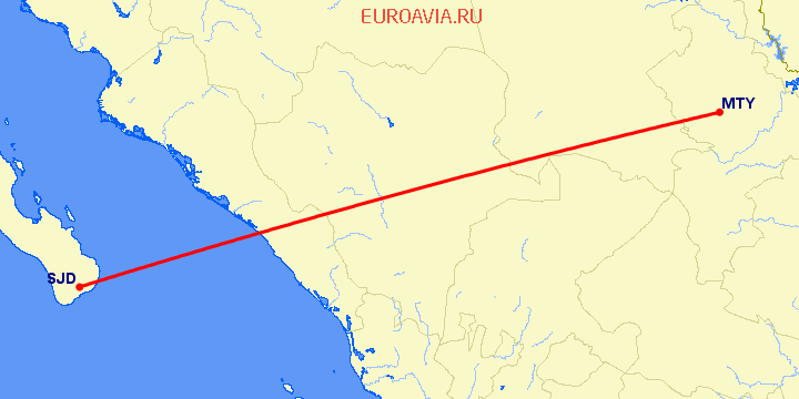 перелет Монтеррей — San Jose Del Cabo на карте