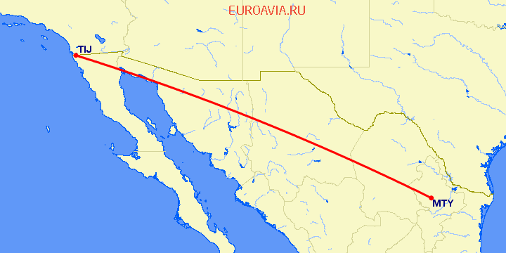 перелет Монтеррей — Тихуана на карте